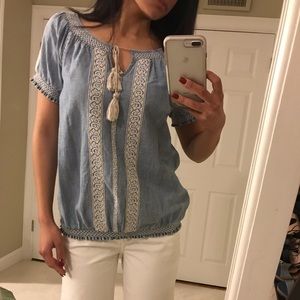 Lucky Brand Embroidered Denim Top / Tunic Size S